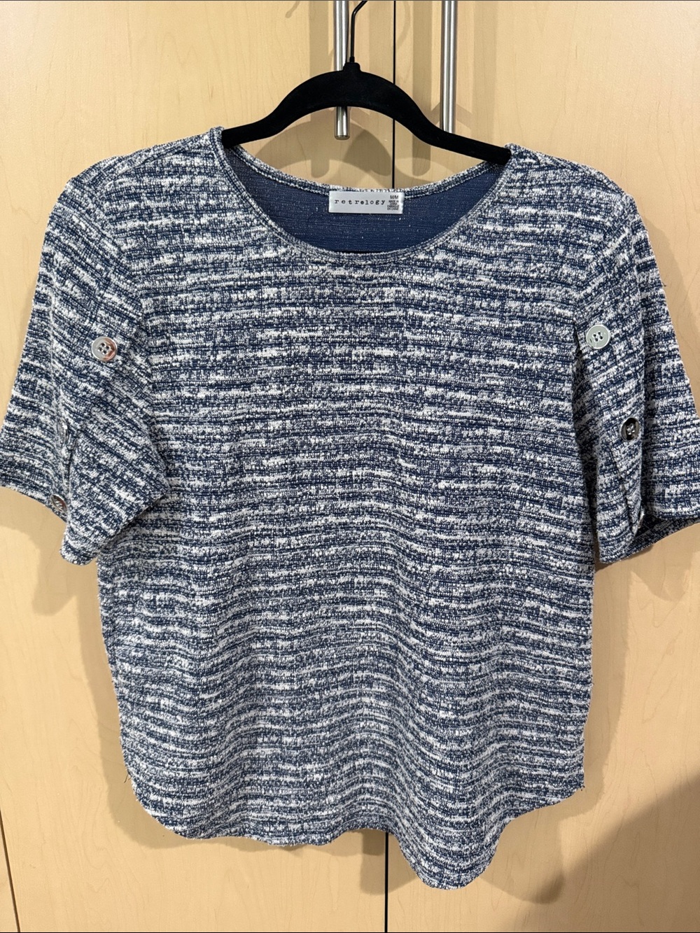 St. John's Bay Navy & White Textured Short Sleeve Top